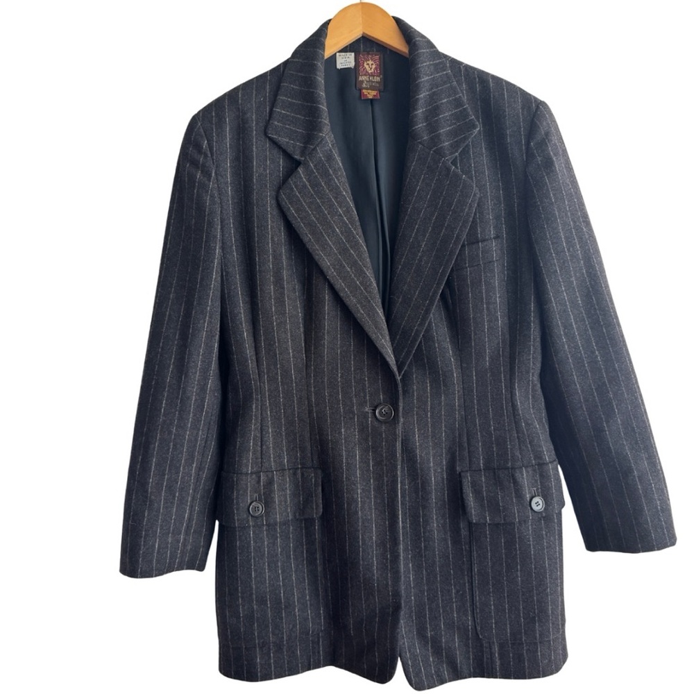 Vintage Anne Klein Pinstripe Suiting Blazer made in USA 100% Wool 90s jacket